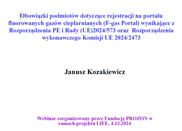 Webinar o obowiązkach rejestracji na portalu fluorowanych gazów cieplarnianych (F-gas Portal). (2)